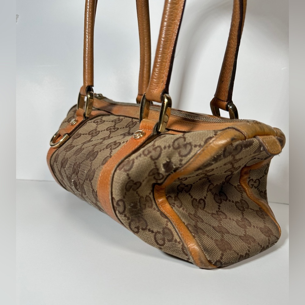 GUCCI Mini Boston Bag Abby GG Canvas BRW Distressed Designer Hand Bag Authentic - Picture 14 of 16